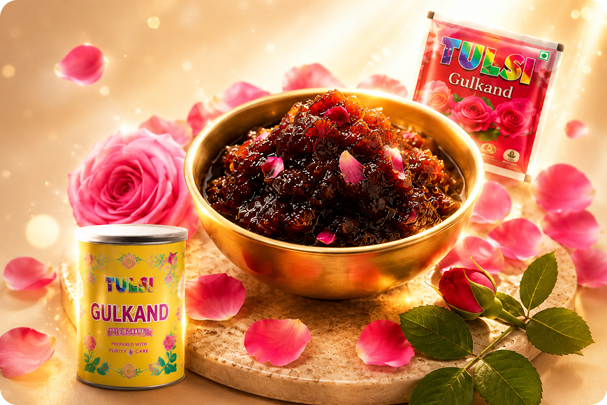 Gulkand in bowl with rose petals